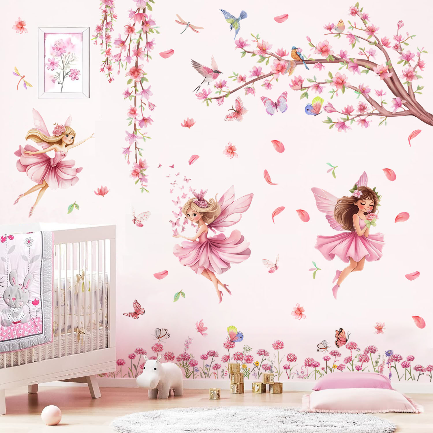 Flower Wall Panel - Adesivi Murali con Farfalle Rosa e