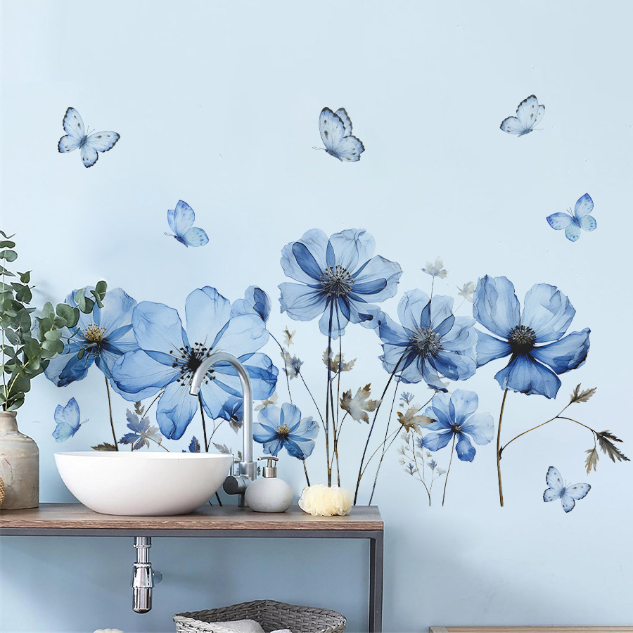 Flower Wall Panel - Adesivo Murale con Farfalle Blu e